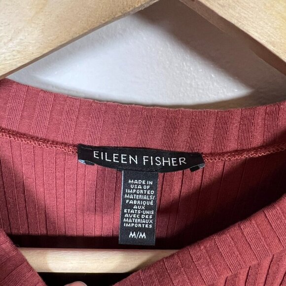 Eileen Fisher Textured Stretch Rib Crew Neck Dress Size Medium Boxy Terracotta - Picture 4 of 9